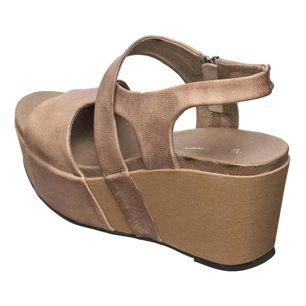 Antelope Gray Asymmetric-Strap Kaya Leather Wedge Sandal_6